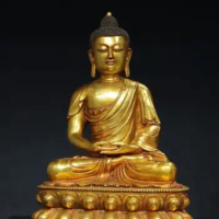 22.8" China old Tibetan Buddhism Temple Bronze 24k gilt Shakyamuni Buddha statue