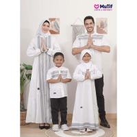 Mutif Sarimbit Keluarga Aznana Aznan Antique White Koko Tangan Pendek dan Gamis Putih Motif Medalion
