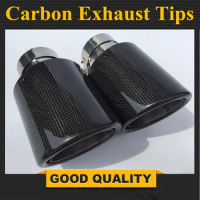 1pair Car Gloss Carbon Fiber Muffler Tip Exhaust System Pipe Mufflers Nozzle Universal Crimping Stainless Black For Akrapovic