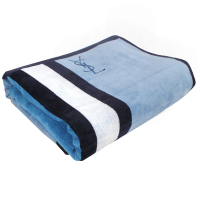YSL 經典刺繡LOGO拼色雙面純綿蓋毯(140×200㎝)-水藍色