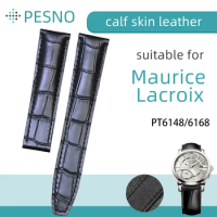 Pesno 20mm Black Genuine Calf Skin Leather Watch Band Men Watch Accessories Strap Suitable for Maurice Lacroix PT6148 PT6168