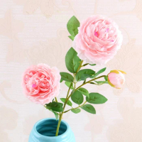 65cm Rose Pink Silk Bouquet Peony Artificial Flowers 2Big Heads 1 Small Bud Bride Wedding Home Decoration Fake Flowers