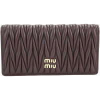 miu miu Matelasse 皺褶納帕羊皮14卡釦式長夾(咖啡色)
