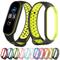 Breathable Silicone Strap for Xiaomi Mi Band 7 6 5 4 3 Two Color Sports Wristband for Mi Band 3 4 Mi Band 5 6 7 Replacement Belt