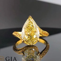 GIA 5.23ct Solid G18K Gold Fancy Light Brownish Yellow Diamonds Wedding Engagement Female Rings for Women Fine Diamonds Ring