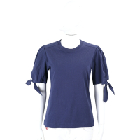 SEE BY CHLOE 扭結造型短袖拼接藍色純棉上衣 T恤