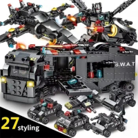 585pcs 8in1 SWAT Police Station Command Truck Model Building Blocks City Helicopter Bricks Kit Educational Toys for Children