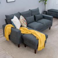 Convertible Sectional Sofa, 3 Seater with Ottoman Footstool, 3 Seater L Shape Sofas Set, Fabric Corner Sofa