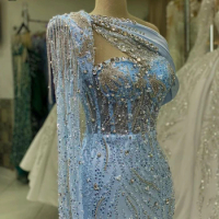 Light Blue Elegant Evening Dresses Long Mermaid Evening Gowns Crystals Celebrity Dresses Pageant Gowns 2023 Robes De Soirée