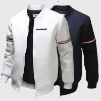 Tanfoglio New Men Spring Autumn Printed Casual Solid Color Slim Flight Jacket Zipper Exquisite Design Overcoat Round Neck Coat