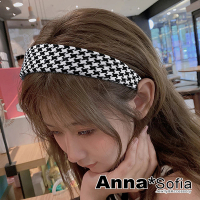【AnnaSofia】韓式寬髮箍髮飾-韓系布織鋪棉(千鳥格系)