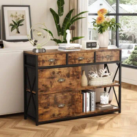 3-Tier Entryway Table Console Table, Dresser TV Stand for Bedroom, Table Sofa Tables for Living Room with 5 Storage Drawers