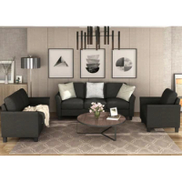 Living Room Sets Furniture Armrest Sofa Single Chair Sofa Loveseat Chair 3-Seat Sofa (ChairLoveseat Chair&amp;3-Seat Sofa, Black)