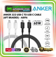 Kabel Charger Anker 322 USB-C to USB-C Cable (6ft Braided) - Anker A81F6 Putih