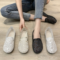 夏季鏤空透氣老北京布鞋女新款亞麻洞洞涼鞋平底淺口單鞋瓢鞋
