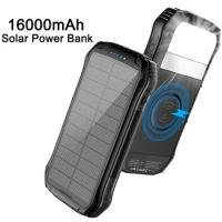 16000mAh Solar Power Bank Waterproof Fast Charging Wireless Powerbank For iPhone 13 12 Pro Huawei Xiaomi Mi 9 Portable Powerbank