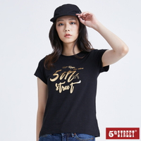 女燙金草寫字短袖T恤-黑色【5th STREET】【APP下單享4%點數】