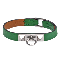 HERMES 經典Bracelet Rivale Mini系列金屬鉚釘小牛皮細版手環(綠/銀)