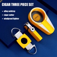 JOBON Cigar Companion Tool Set Straight Inflatable Lighter Windproof Cigar Pliers Sharp Cutter High-grade Gift