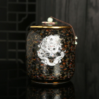 家用輕奢陶瓷傳統大漆鑲銀鑲金中式密封茶罐茶倉儲物小存茶罐茶缸