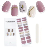 16/20Tips Semi-cured Gel Nail Strips Crimson Gel Nail Stickers Full Cover Patch Slider Adhesive Gel Nail Sticker