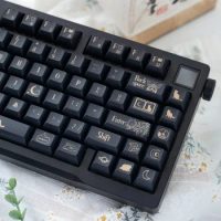 Minimalist Black&amp;gold Keycaps PBT Cherry Profile Dye-Sub for Mx Mechanical Gaming Keyboard ANSI Layout with 6.25U 7U Spacebar