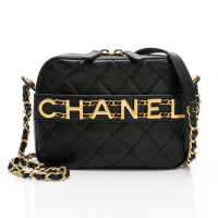 CHANEL香奈兒 金屬LOGO菱格鍊帶斜背包/相機包