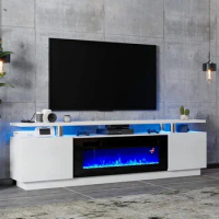 Fireplace TV Stand with 36" Electric Fireplace, High Gloss Finish Media Console with Open Storage, LED Lights Entertainment