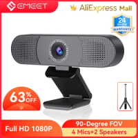 3-in-1 1080P HD Webcam USB Plug &amp; Play Web Camera EMEET C980 Pro with 2 Speakers &amp; 4 Microphones for Video Streaming Live