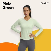 FLOFIT Active Mesh Longline Sports Long Sleeve Quick Dry - Kaos Olahraga L Pixie Green