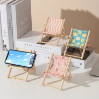Beach Chair Mobile Phone Bracket Mini Doll Accessories Photo Props Toy Model Home Doll House Miniature Foldable Lounge Chair