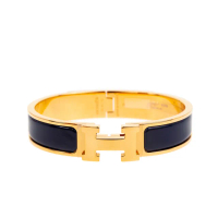 【Hermes 愛馬仕】經典Clic H LOGO PM 細版金色手環(藍色/PM)