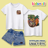 Kidsmall Setelan Baju Kaos Denim Anak Motif Kukang Relax Umur 1-8 Tahun