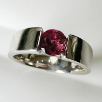 แหวนทัวร์มาลีนแท้ รุ่น Pink Tourmaline Bezel Titan Ring เงินแท้925 ฝัง Moissanite เซอร์ AGA