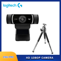 Original Logitech C922 Pro Stream Webcam 1080P Camera for HD Video Streaming &amp; Recording 720P at 60Fps with Tripod Included