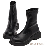【Grace Gift】俐落美學經典圓頭襪靴  黑