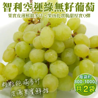 【果之蔬】智利空運綠無籽葡萄(約800-1000g/袋)x2袋