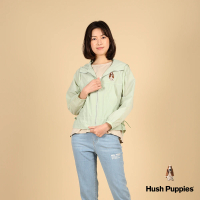 【Hush Puppies】女裝 外套 涼感腰綁袋經典刺繡狗連帽薄外套(淺綠 / 43217102)