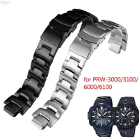16mm Solid Stainless Steel Watch Band for Casio PROTREK Series PRW-3000\3100\6000\6100 Men Outdoors Metal Wrist Straps Bracelet
