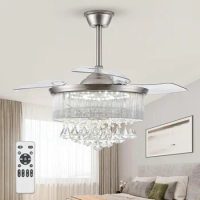 US 42 Inch Chandelier Ceiling Fans with Lights and Remote, Retractable Fandelier Ceiling Fan, Crystal Fan