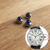 blue sapphire crystal+steel crown for Cartier Ronde De Cartier 42mm original genuine automatic watch parts tools