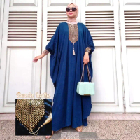 Kaftan Wanita Jumbo Polos Renda India Rayon Premium Gamis Terbaru Bigsize Lengan Karet Baju Muslim K