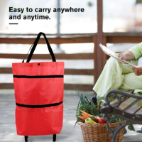 Shopping Pull Cart with Wheel Portable Shopping Trolley Bag Oxford Easy Installation Waterproof High-Capacity Household Supplies