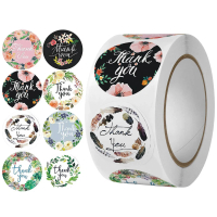 Thank You Stickers with Floral Designs, Fresh Flower Background Stickers, Botanical Patterns, Abstra
