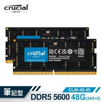 【Micron Crucial】NB-DDR5 5600/48G(24G*2)雙通道筆記型電腦記憶體(內建PMIC電源管理晶片)