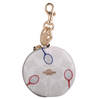 【COACH】金馬車羽球拍圖案鑰匙圈釦環圓型零錢包(白)