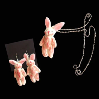 Punk Bloody Plush Rabbit Necklace Halloween Injured Animal Doll Pendant Necklace Creative Fashion Jewelry Goth Accessories Gifts
