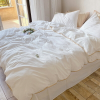 北歐ins純棉床上四件套100純棉純白色被套水洗棉床品床單人三件套