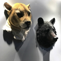 美式樹脂仿真動物頭壁掛北歐狼頭獅子頭餐廳酒吧飯店墻面裝飾掛件