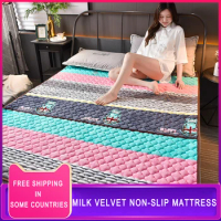 Cute Teenage Student Flannel Thickened Mattress Toppers Non-Slip Warmth Mattresses Foldable Single Double Tatami King Queen Size